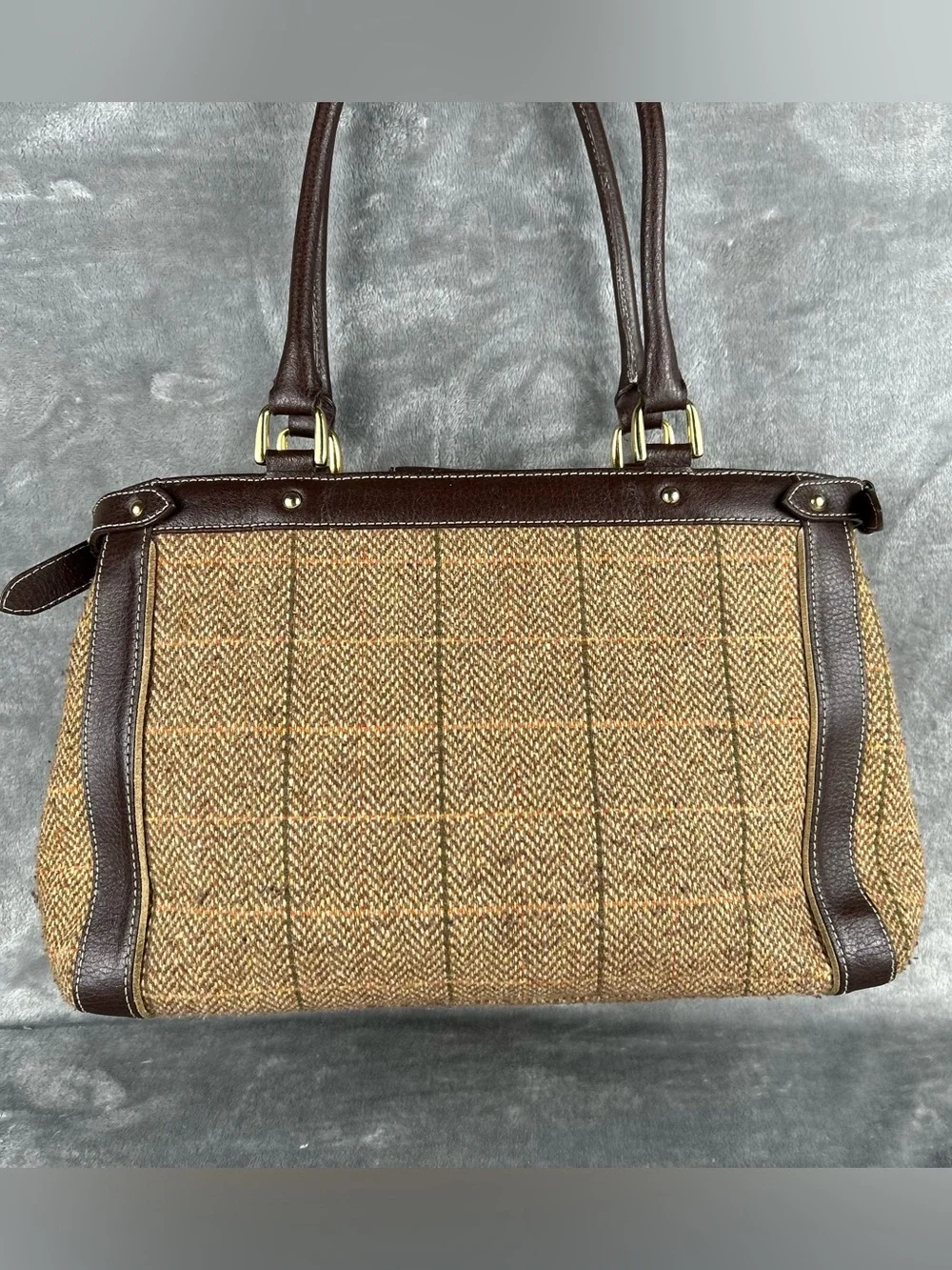 Vintage ETIENNE AIGNER Plaid Wool Tweed Leather & Suede Tote Satchel Bag Handbag